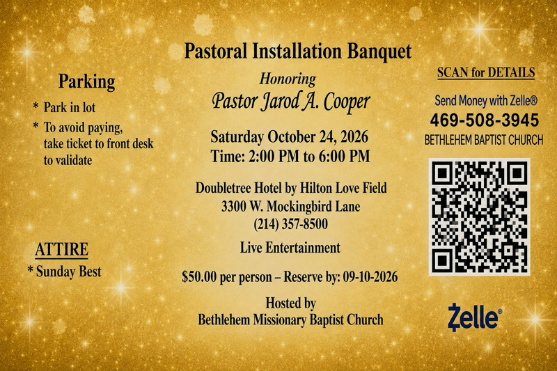 Pastoral Installation Banquet flyer — October 24, 2026